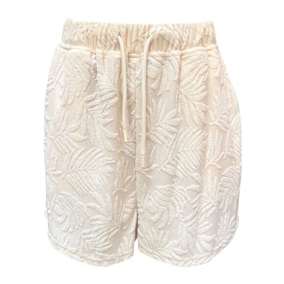 Avec Les Filles Pants - NWT Avec Les Filles Textured Terry Cloth Leaf Print Shorts Size Medium Cream